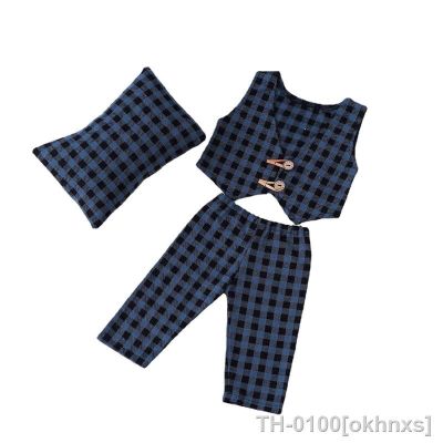❇✷▧ Adereços de fotografia bebê atualizados Conjunto calças e colete xadrez para menino recém-nascido Roupas sessão