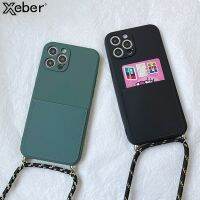 【cold noodles】 ผู้ถือบัตร Crossbody สายสร้อยคอกรณีเชือกเส้นเล็กสำหรับ iPhone 13 11 12 14 Pro Max XS XR X 8 7บวกมินิ SE ซิลิโคนเหลวปก