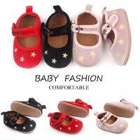 Baby Mary Jane Shoes for Baby Girl 0-1 Years Suede Stars Shoes Non-slip Sole Outdoor Walking Baby Shoes