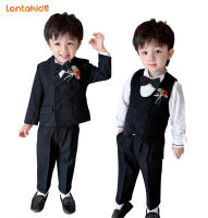 lontakids 2-9ปีเด็กชายเด็ก2ชิ้น (แจ็คเก็ต + กางเกง)/3ชิ้น (แจ็คเก็ต + กางเกง + เสื้อกั๊ก) เครื่องแต่งกายอย่างเป็นทางการชุดเสื้อทักซิโด้กับ Bowtie แหวนถือชุดวันเกิดงานแต่งงานเสื้อผ้า