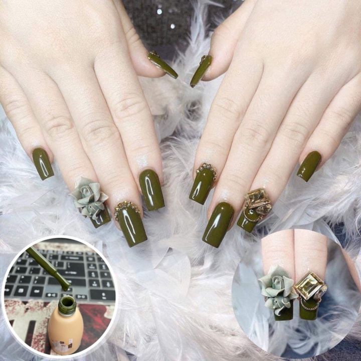 Tuyển chọn 200 mẫu nail chân màu xanh rêu được yêu thích nhất