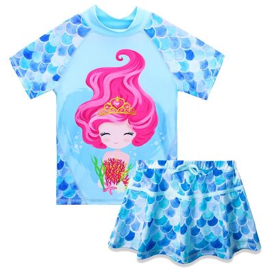 3-12 years size girls fashion short-sleeved swimsuit two-piece swimming suit cute swimsuit casual cartoon Swimsuit Beach sun protection sportswear