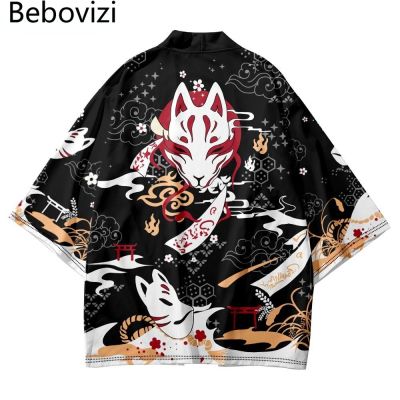 2 Bebovizi สไตล์ญี่ปุ่นแมวซามูไรกิโมโน Streetwear ผู้ชายเสื้อคาร์ดิแกนสตรีญี่ปุ่นฮาราจูกุอะนิเมะเสื้อคลุมเสื้อสไตล์อานิเมะ2023ฤดูร้อน