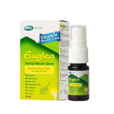 Exp.6/25 (10 มล) สเปรย์พ่นคอ ยูจิก้า เฮอร์บอล เม้าท์ สเปรย์ Mega We Care Eugica Herbal Mouth Spray