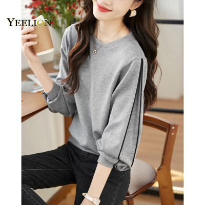 YEELION Hoodie Color Contrast Patchwork Sleeves Fashion Loose Round Neck Hoodie yeen172