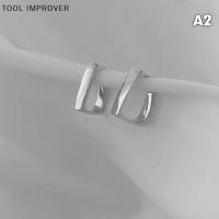 TOOL IMPROVER แฟชั่นใหม่ต่างหูสตั๊ดสแตนเลสแบบมันวาวต่างหูทรงสี่เหลี่ยมสำหรับสตรีเครื่องประดับของขวัญวันเกิดสำหรับงานเลี้ยง