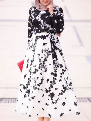 Fashion Muslim Women Floral Printed Maxi Long Dress ZANZEA Spring Elegant Long Sleeve Abaya Hijab Dress Dubai Islamic Clothing