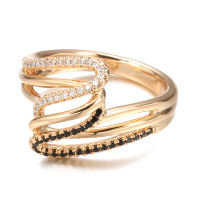 [In stock] แหวนเพทายฝังขนาดเล็กหญิง แฟชั่นบุคลิกภาพคลื่นทองแดงชุบแหวนทองแท้ อุปกรณ์เสริมเสื้อผ้าสตรี