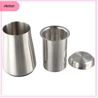 SHUTUN เงินสีเงิน แก้วกาแฟ sifter พร้อมฝาปิด พื้นผิวสแตนเลสสตีล ถ้วยผสมกาแฟ เครื่องมือบาริสต้า ถ้วยตวง portafilter ผงยาผง