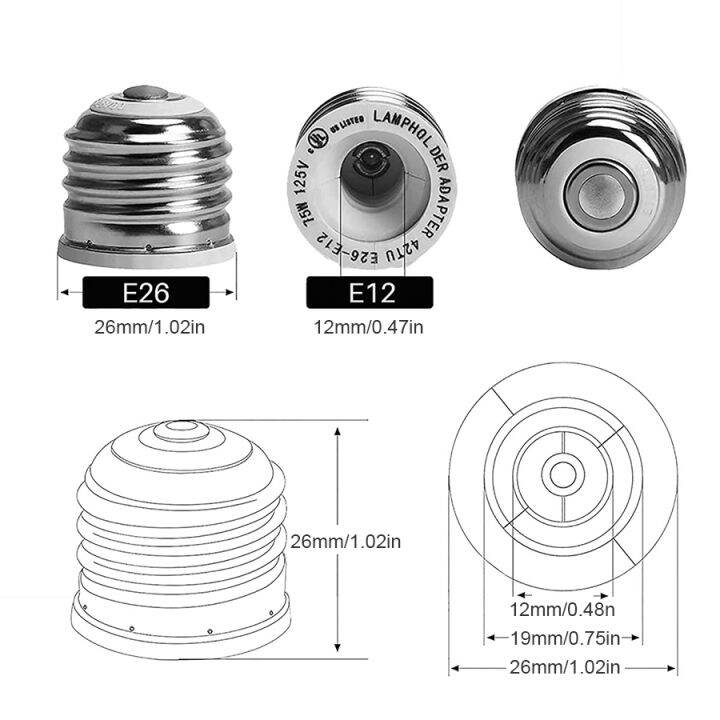 ตัวแปลงเต้ารับหม้อแปลงไฟหลอดไฟโคมไฟอะแดปเตอร์เต้าเสียบ-e26เป็นเชิงเทียนขนาดกลางถึง-e12