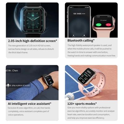 นาฬิกาวัดน้ำตาลในเลือดอัจฉริยะ9นาฬิกาวัดระดับร่างกายด้วย BT Call NFC แตะหน้าจอเต็มผู้หญิง8 Smartwatch ผู้ชายเหมาะสำหรับ Apple