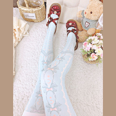 Printed Pantynose Velvet Over Knee Stocking Japanese Cosplay Thick Soft Girls Warm 120D Women Autumn Lolita Star Moon Curtain