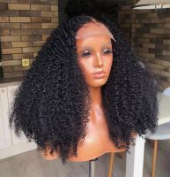 Black Kinky Curly Glueless Synthetic Lace Front Wig For Black Women Natural Hairline Baby Hair Halfhand Tied Wig Daily Wigs