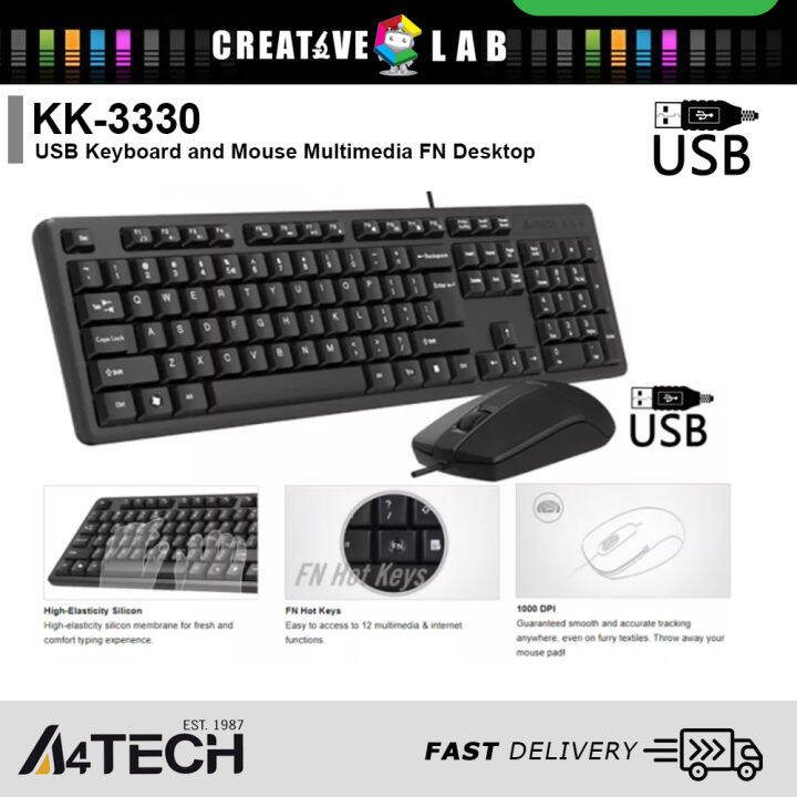 A4TECH USB Keyboard and Mouse KK-3330 Multimedia FN Desktop | Lazada PH