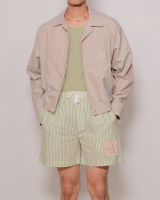 Compose. | CLUB ✿ 15 Club Wonder Stripe-Cropped Shirt Jacket in Light Brown | เสื้อเชิ้ตแจ๊กเกต แบบครอป ลายริ้ว สีน้ำตาลอ่อน