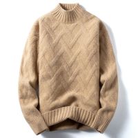 Mock Neck Sweaters Men Autumn Winter Full Length Knitted Sweaters Men Clothing Warm Tops Men Basic Color Khaki Sweater