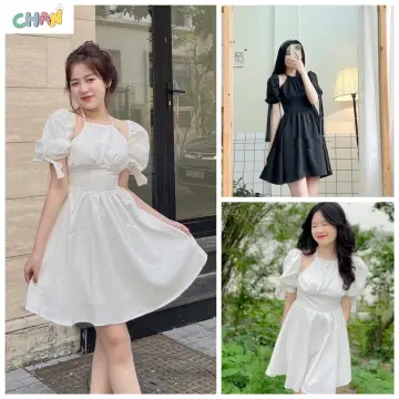 Váy Trễ Vai Nơ Lưng To Mùa Đen Vai Trắng Ulzzang Hàn Quốc, Đầm Nữ Bánh Bèo  | Shopee Việt Nam