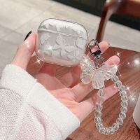 ♗✷ cri237 Casing for Airpods Pro 2 1 3 Pro Ins Glitter Bling Butterfly TPU Soft Clear Bluetooth Earphone Case with Crystal Bead Chain Bracelet Wireless Headset Sleeve Earbud Protective Cover