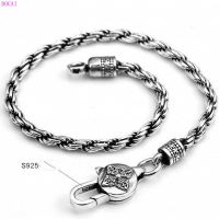 BOCAI Real S925 Silver Charm Bracelets 3MM Six Syllable Mantra Vajra Pestle Buddhist Hand String Popular Pure Argentum Jewelry