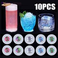 10PCS LED Coaster Stickers Luminous Drinks Cup Pads Wine Liquor Bottles Coaster Sticker Bars Atmosphere Lights Cup Sticker Pads