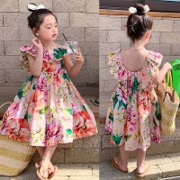 Oyamerbaby Girls Summer Cute Doll Neck Sleeveless Floral Print Waist Puffy Backless Princess Dress