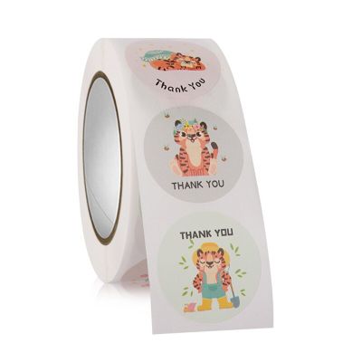 100-500pcs 1inch Cartoon Animal Tiger Children Sticker Label Thank You Cute Game DIY Gift Sealing Label Decoration Kawaii Stickers Labels