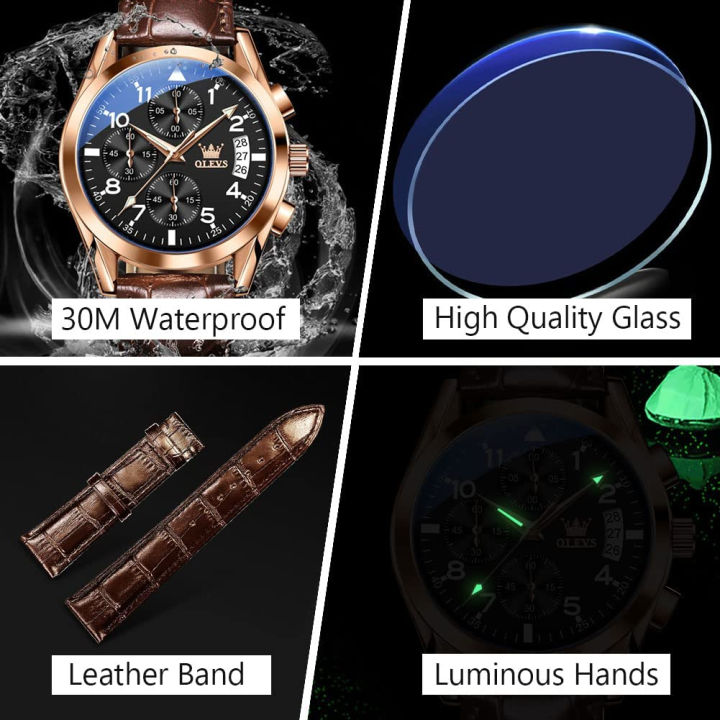 olevs-mens-casual-leather-watch-big-face-chronograph-watch-for-men-fashion-easy-to-read-dress-watch-mens-waterproof-luminous-date-analog-watch-gold-black-white-blue-dial-rose-gold-black-dial-brown-lea