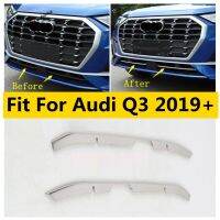 2pc Front Bumper Lower Grille Grill Strip Molding Decor Cover Trim For Audi Q3 2019 - 2022 Stainless Steel Accessories Exterior