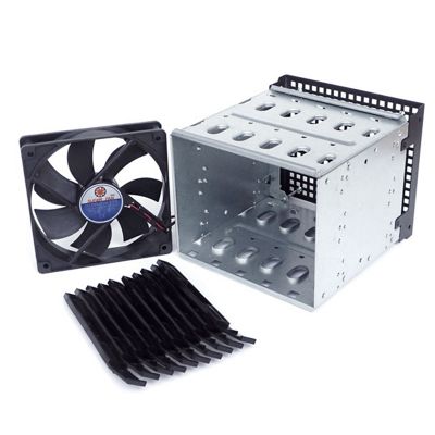 2X Storage Expansion Hard Drive Cage DIY Hard Drive Disk Cage Rack 5.25 Inch to 5X 3.5Inch Bracket with 12cm Fan