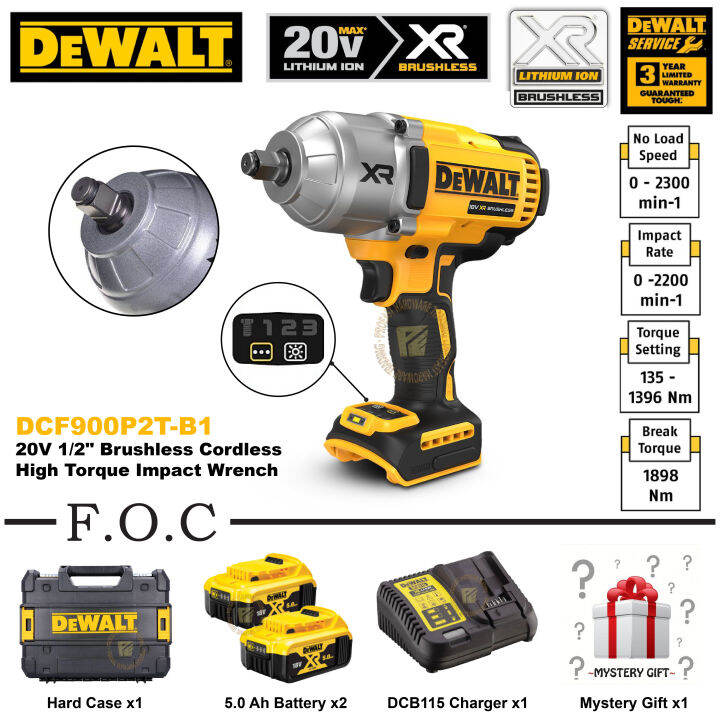 DEWALT [DCF900P2T-B1] 20V 1/2" Brushless Cordless High Torque Impact ...