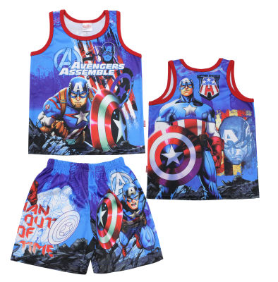เสื้อผ้าเด็กลายการ์ตูนลิขสิทธิ์แท้เด็กผู้ชาย/ผู้หญิงชุดเที่ยว ชุดแขนกุด ชุดแฟชั่น Captain America เสื้อเด็กผ้ามัน Avengers DMA242-01 BestShirt