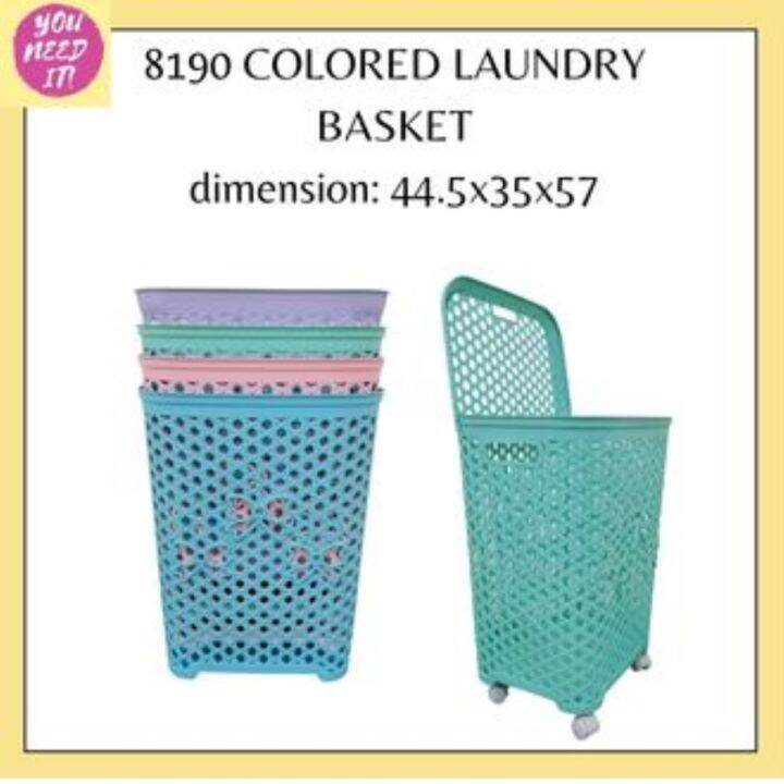 8190 COLORED LAUNDRY BASKET WITH COVER AND WHEELS/Laundry basket in