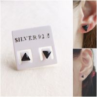 S925  7 mm ต่างหูเงินแท้สามเหลี่ยม Sterling Silver earrings