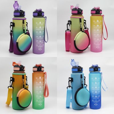1000ML Water Bottle with cover 32oz Motivational Sport Water Bottle with Straw Time Marker BPA Free for Fitness Gym Sports