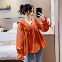 9232# 2022 Spring Korean Fashion Cotton Maternity Blouse Chic Ins Ruffle Loose Shirt Clothes for Pregnancy Women Tunic Tops