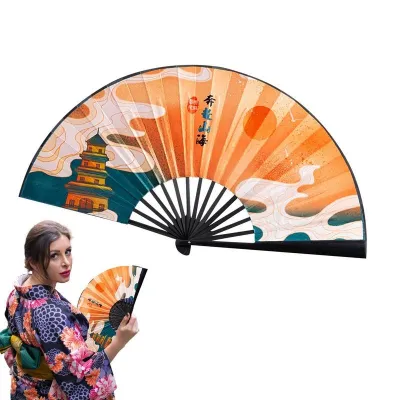 New Vintage Silk Folding Fan Retro Chinese Bamboo Handheld Folding Fans Dance Hand Fan Home Wall Decoration Ornaments Crafts