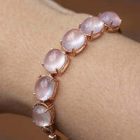 กำไลข้อมือพลอยโรสควอตซ์ (Rose Quartz) พลอยแห่งความรัก เรือนเงินแท้ 92.5% ชุบพิ้งโกล์ดหรือนาก พลอยแท้จากมาดากัสการ์