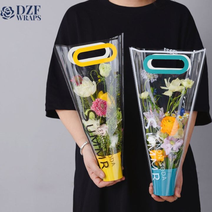 12ชิ้นช่อดอกไม้กันน้ำแบบพกพาถุงใสการห่อดอกไม้-opp-กระดาษสำหรับถุงซานตาวันวาเลนไทน์