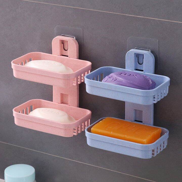 stylish-soap-dish-holder-with-drain-wall-mounted-soap-rack-for-bathroom-wall-mounted-double-layer-soap-dish