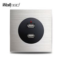 【ใหม่】 Wallpad L6เงินอลูมิเนียมสีเทาแผงคู่ USB ชาร์จผนังซ็อกเก็ต2.4A เต้าเสียบไฟฟ้าแผงโลหะซาติน