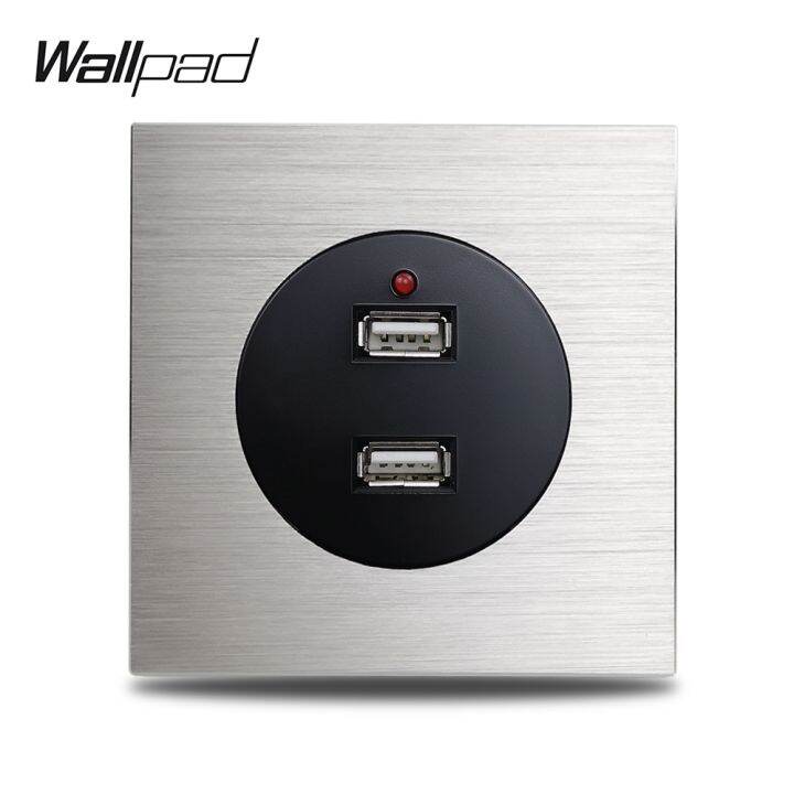 new-popular89-wallpad-l6เงินอลูมิเนียมสีเทา-panelusb-ชาร์จผนังซ็อกเก็ต2-4aoutlet-satinpanel