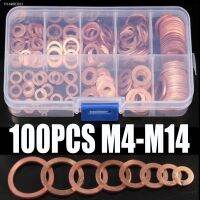 ✶卍◄ 100Pcs Copper Washer Gasket Nut And Bolt Set Flat Ring Seal Assortment Kit With Box M4/M5/M6/M8/M10/M12/M14 For Sump Plugs