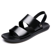 Men Shoes Cow Leather Soft Breathable Casual Flats Summer Men Beach Sandals Slippers Flip Flop Black