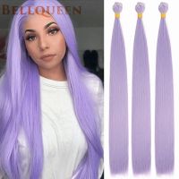 Super Long Fake Silk Straight Hair Bundle Synthetic Natural Double Weft Hair Weaving Purple Hair Extension Wig  Hair Extensions  Pads