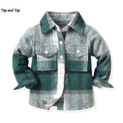 top and top Spring Autumn New Kids Boys Girls Casual Jacket Coats Children Long Sleeve Buttons Down Plaid Tops Toddler Outerwear