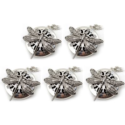 5Pc Antique Silver Color Dragonfly Aromatherapy Diffuser Pendant Necklace