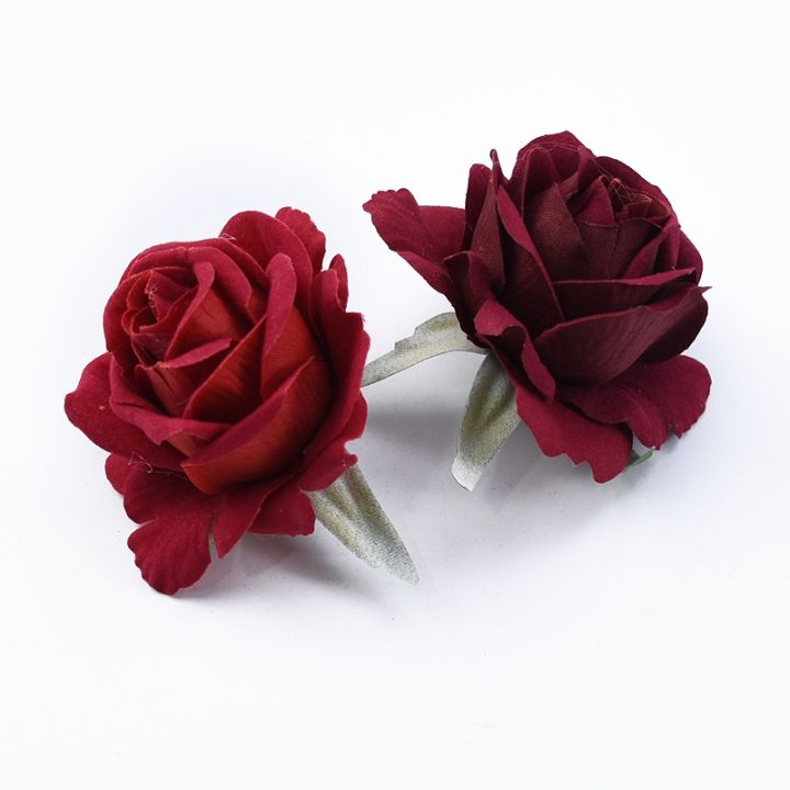 ayiq-flower-shop-ดอกไม้ประดิษฐ์5-10ชิ้นสำหรับการตกแต่งบ้านงานแต่งงานเจ้าสาวทำจากวัสดุหัวกุหลาบไหมข้อมือพวงดอกไม้ประดับคริสต์มาส