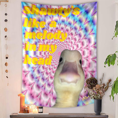 【cw】3D Meme Psychedelic Duck Funny Tapestry Wall Hanging Large Fabric For Living Room Bedroom Dorm Decor Blanket Car Mat Cloth