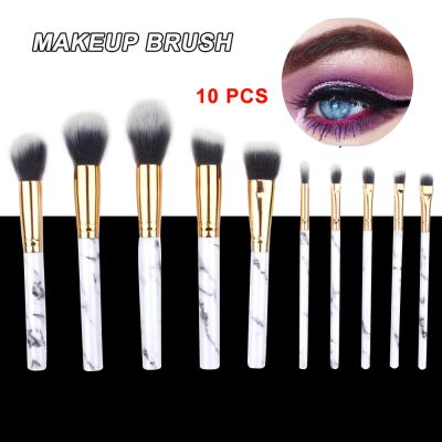 【cw】 10 Professional Makeup Brush Marble Tools Set Foundation Blusher Cosmetic Make up Brushes 2