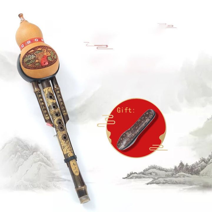 hulusi-น้ำเต้าไม้ไผ่ทำด้วยมือของจีนขลุ่ยน้ำเต้าเครื่องดนตรีชาติพันธุ์กุญแจของเล่น-c-พร้อมเคสสำหรับคนรักดนตรีมือใหม่